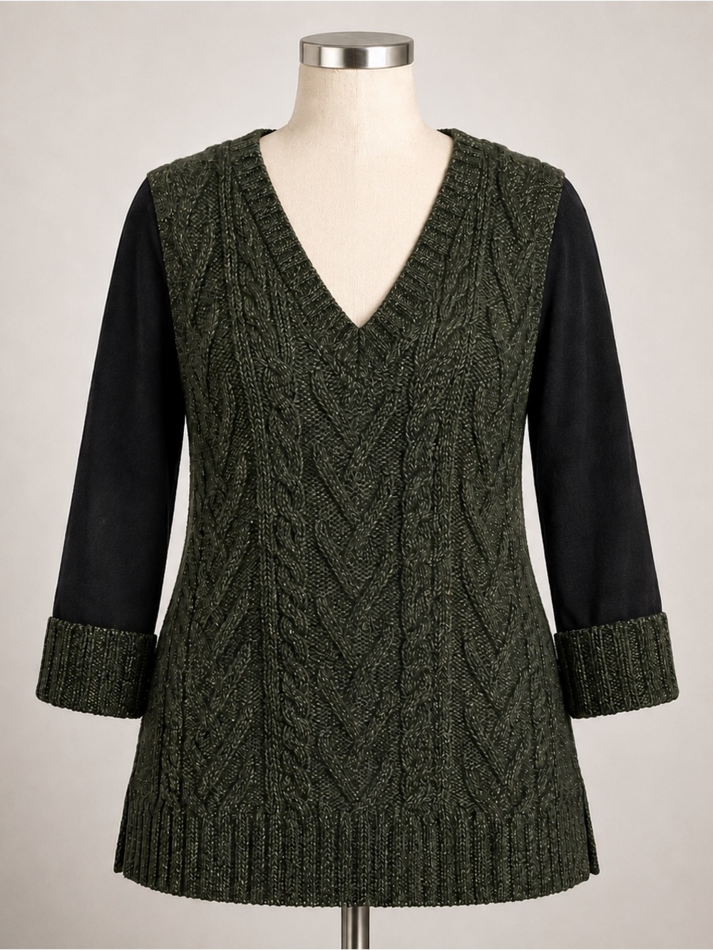 Anthropologie Pilcro and The Letterpress Green/Black Wool Knit Sweater- M